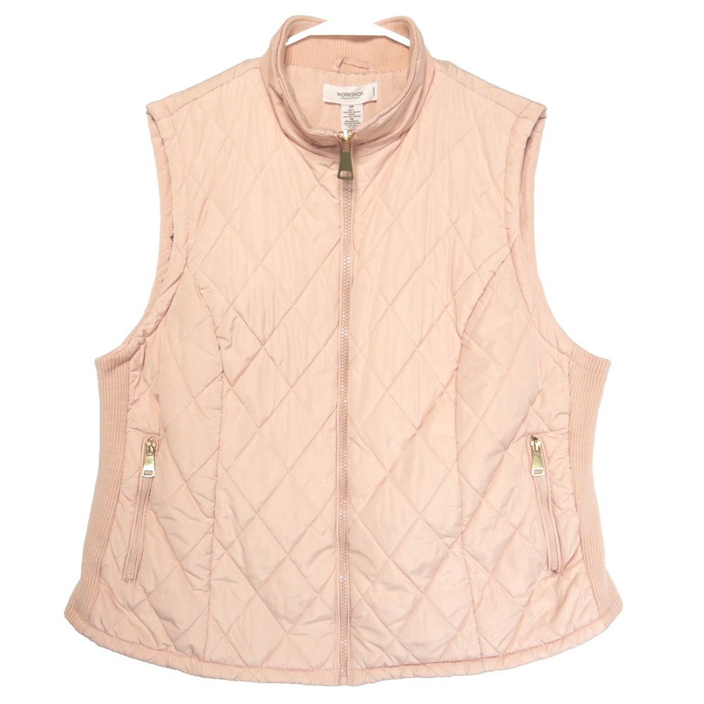 Workshop Republic Puffer Vest Womens 3X 2X Gold Zipper Pockets Quilted Baby Pink